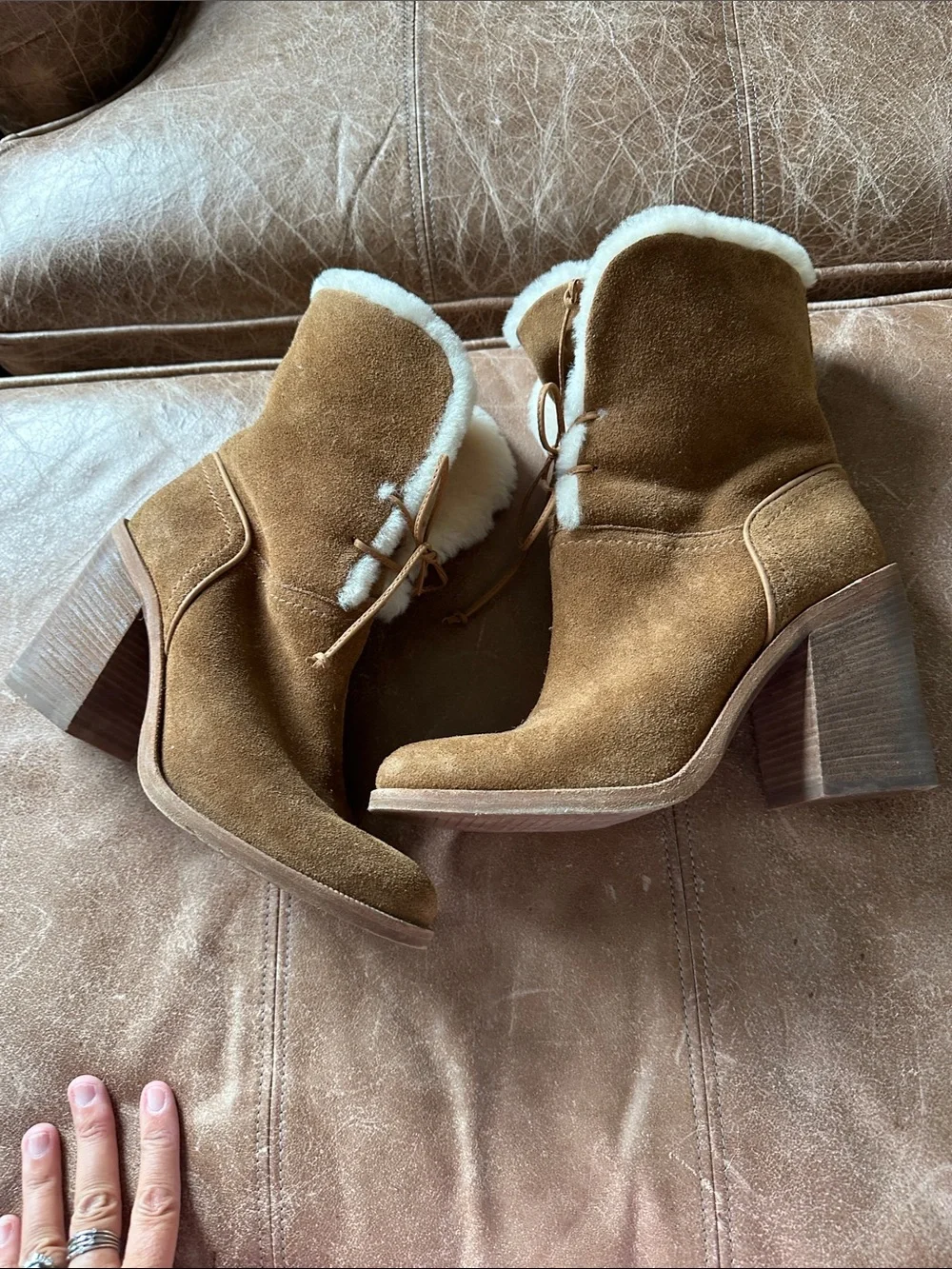 UGG Chestnut Suede Shearling-Lined Lace-Up Winter Boots